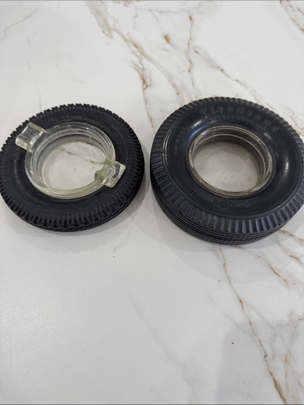 Vintage Firestone Black Tire-Shaped Glass Ashtray